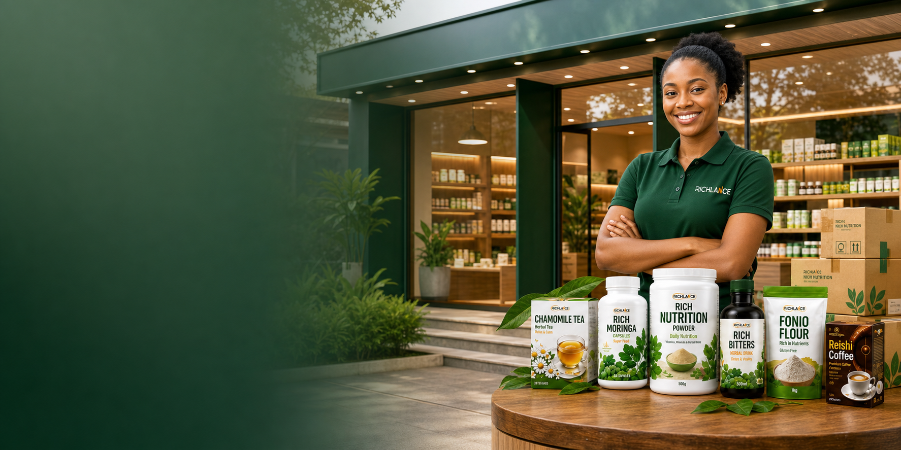 Richlance storefront with team member and products